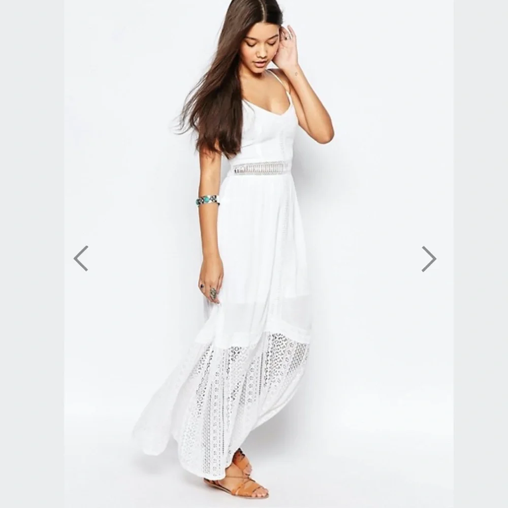 ASOS costal cowgirl COTTON WHITE TANK CAMI LACE HEM MESH LINED MAXI CUTOUT dress